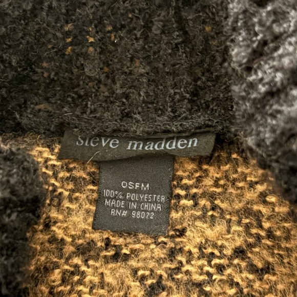 Steve Madden Plaid Poncho Sweater - Black, Tan, and Red - Picture 3 of 4